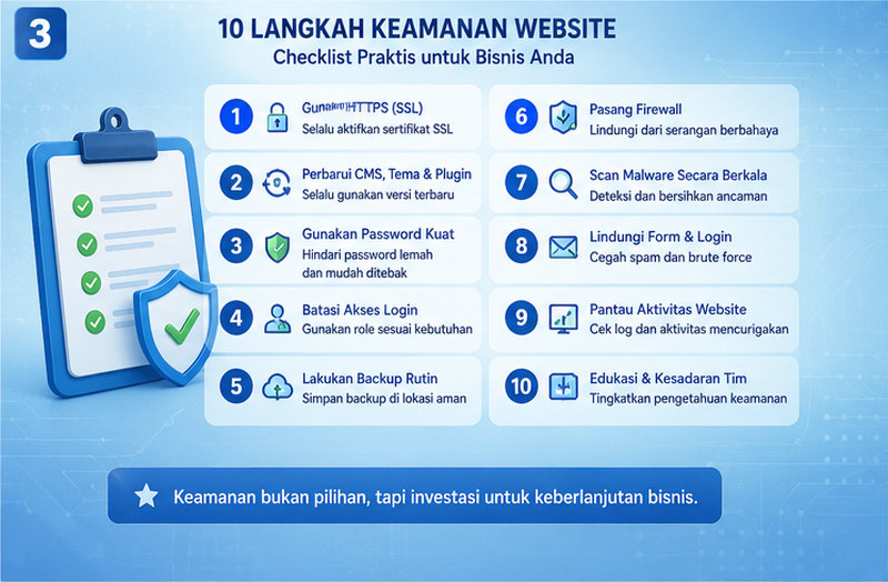 Infografis 10 Langkah Praktis Mengamankan Website Bisnis Dari Serangan Siber