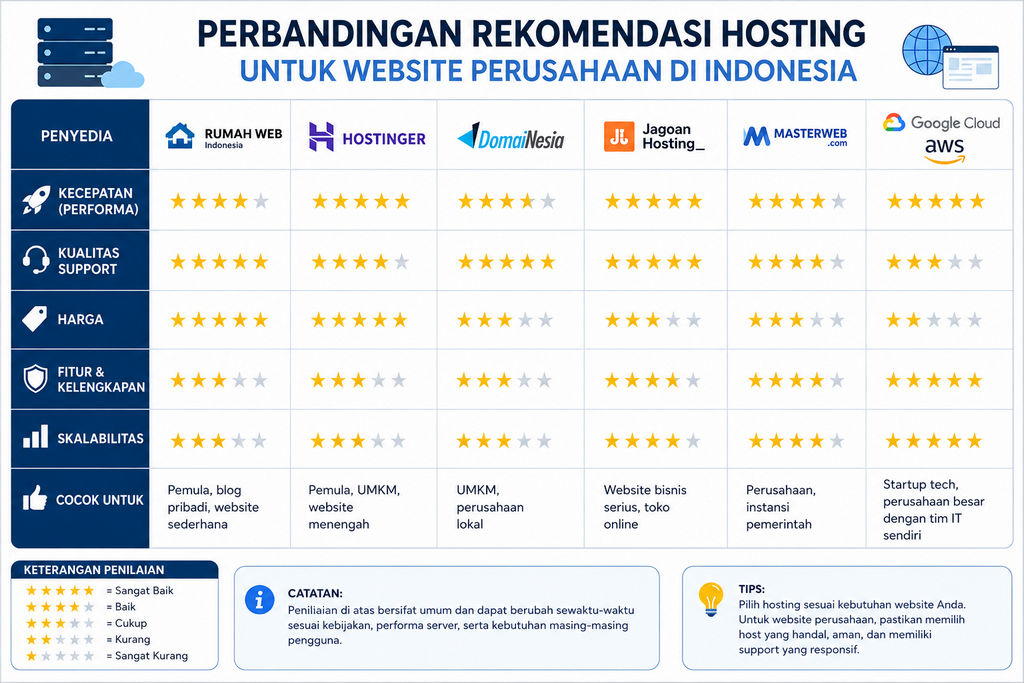 Perbandingan Rekomendasi Hosting Untuk Website Perusahaan Di Indonesia