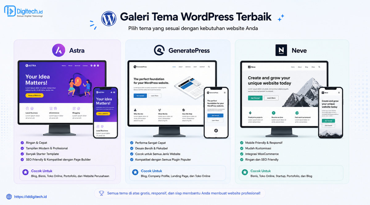 Proses Memilih Dan Menginstal Tema WordPress Gratis Yang Ringan Dan Responsif